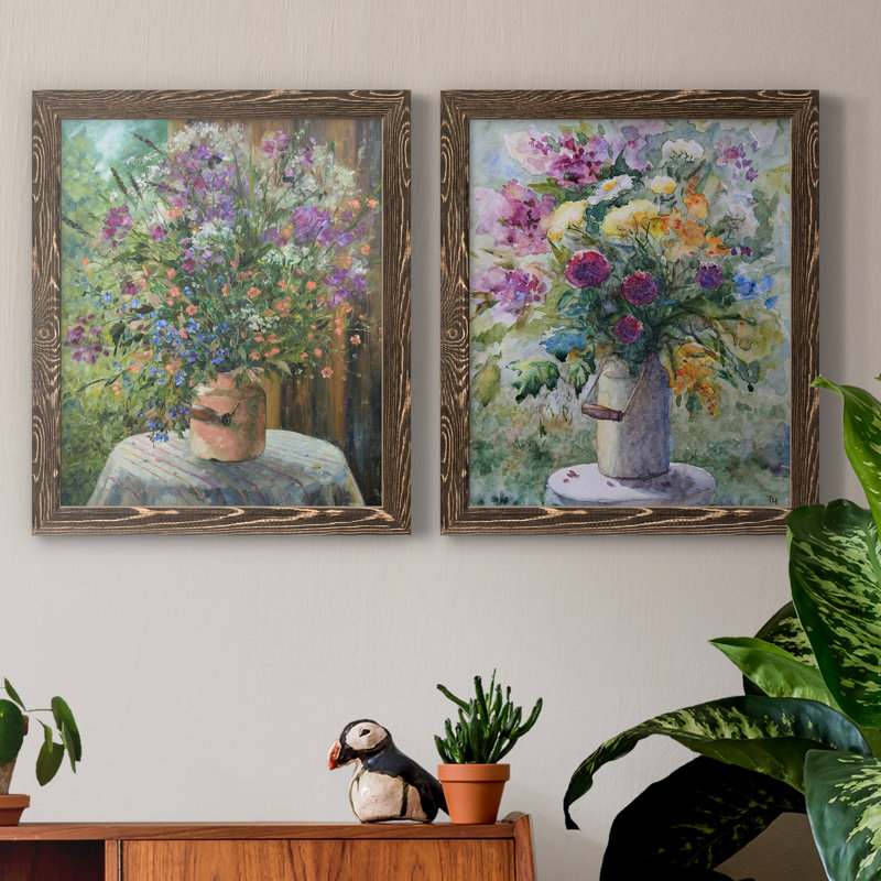 Farmhouse Bouquet - ensemble de 2 reproductions d'art, H 20 po x l 17 po x P 1 po, Toile avec cadre en noyer, Pas de tapis