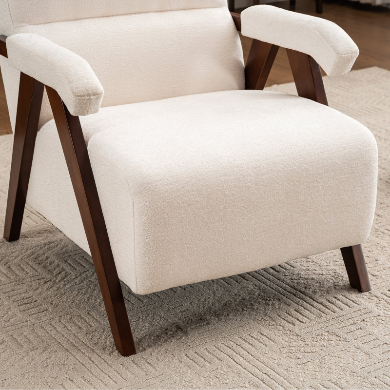 Chaise d'appoint rembourrée de style Mid-Century avec pieds en bois massif, Ivoire ivoire