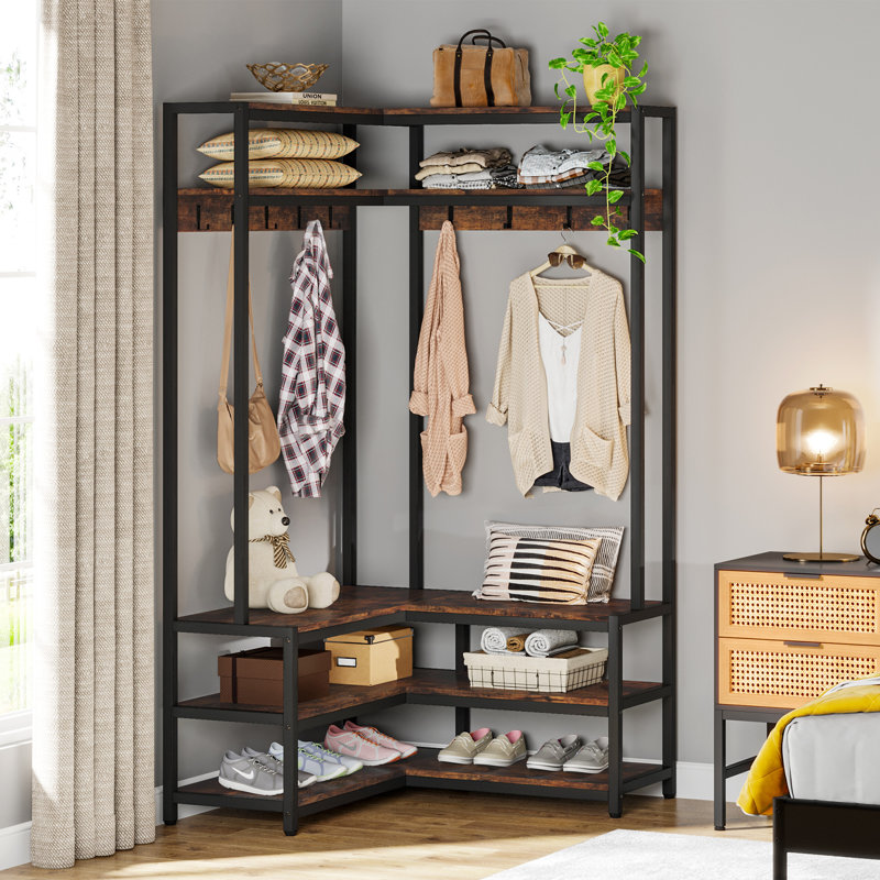 50'' Wide Iron Hall Tree with Bench and Shoe Storage