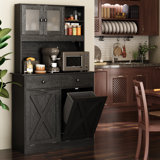 Redlife 68" Dual Tilt Out Trash &  Kitchen Pantry Storage Cabinet With Charging Station, Kitchen Sideboard Cupboard W/pet Proof 10x2 Gal Hidden Garbage Holder, Freestand Laundry Sort Cabinet, With 2 Drawers, Shelves
