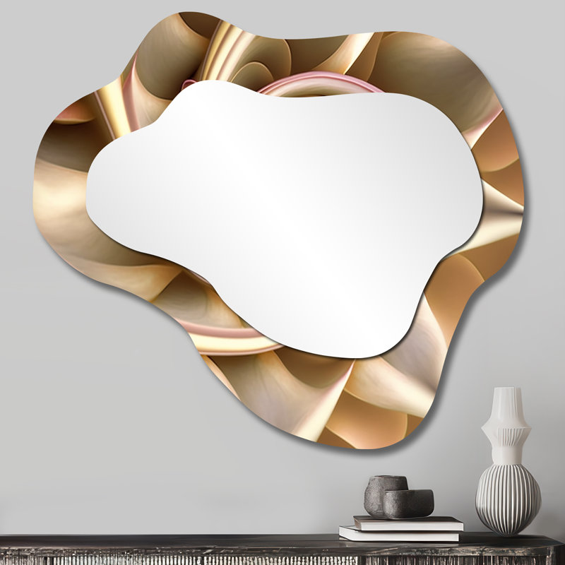 Fractal Flower In Vintage Rose Gold IV - Fractals Cloud Mirror, Gold Asymmetrical Decorative Wall Mirror, Printed Metal Art