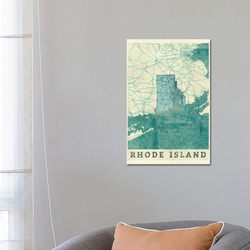 Rhode Island Map HUR316 by Hubert Roguski - Wrapped Canvas Print, 66.04 cm H x 45.72 cm W x 1.91 cm D