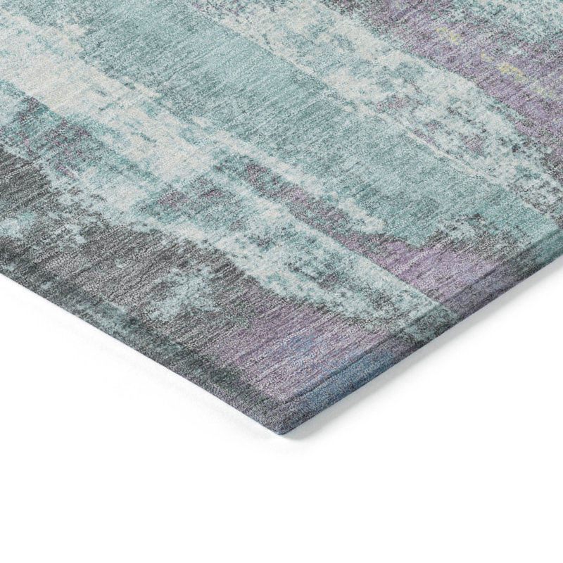 Tapis bleu sarcelle lavable à la machine intérieur / extérieur Xhevrie, Rectangulaire 8 pi x 10 pi