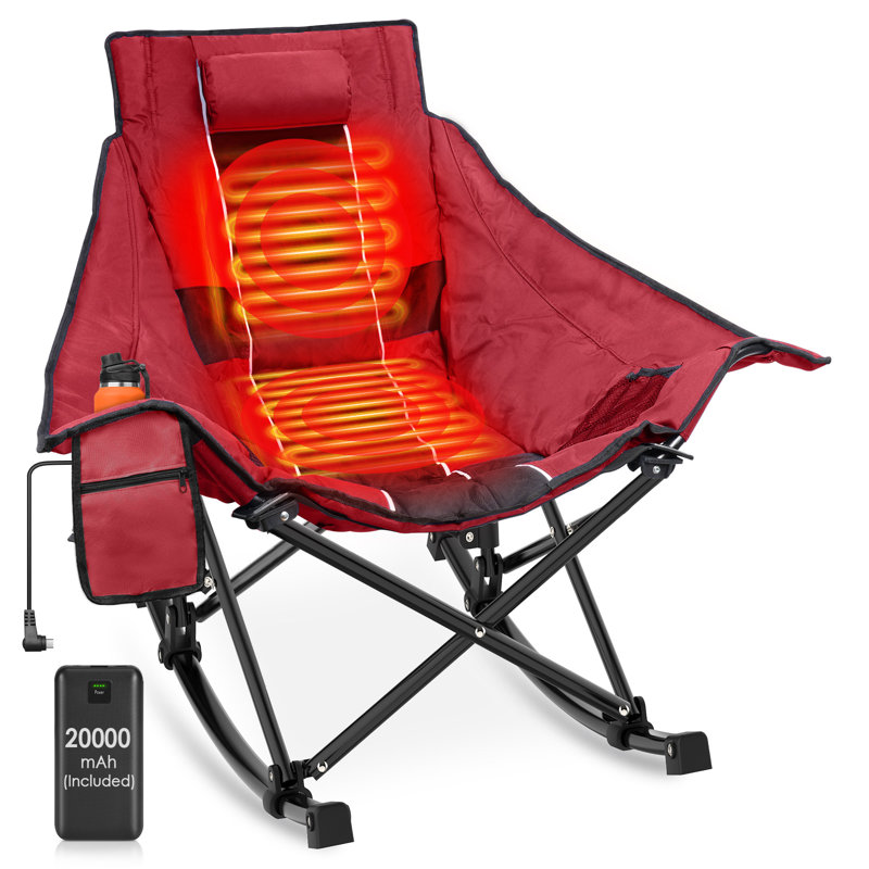 Heated Rocking Chair with Power Bank, Adjustable Temperature Oversized Portable Foldable Camping Chair, Red