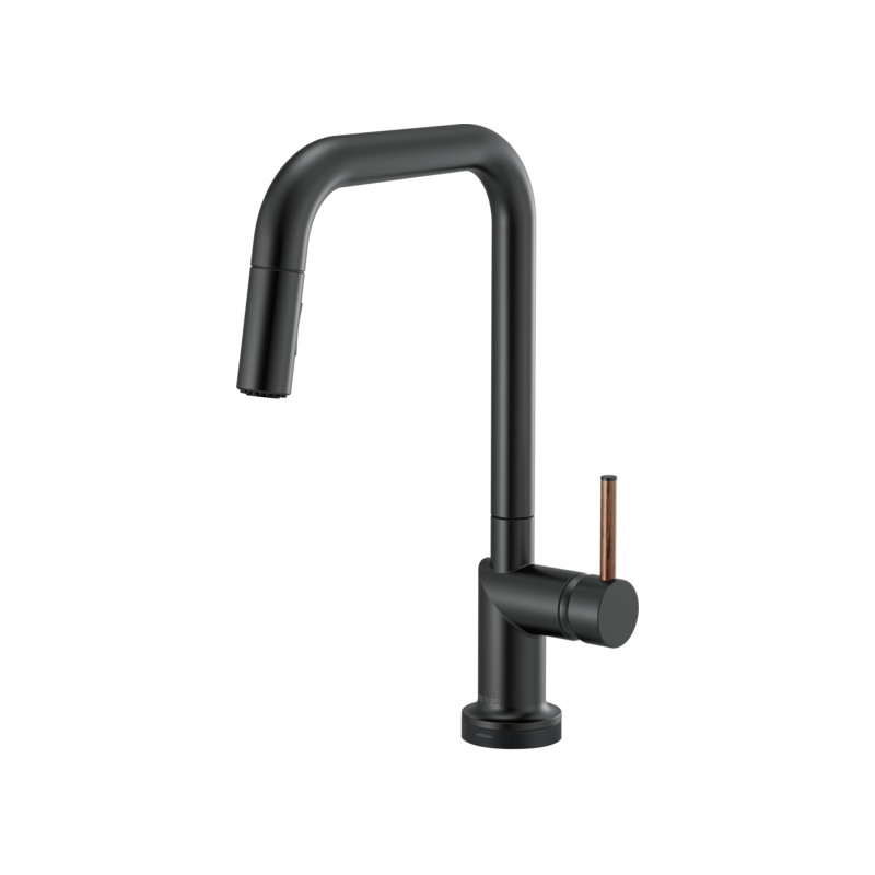 Odin® SmartTouch® Pull-Down Faucet with Square Spout, Matte Black, Wood Lever