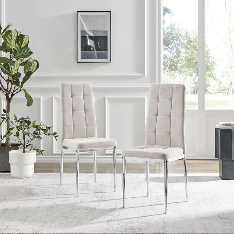 Pallo Button Tufting Luxury Fabric Dining Chairs - Modern Contemporary Design
