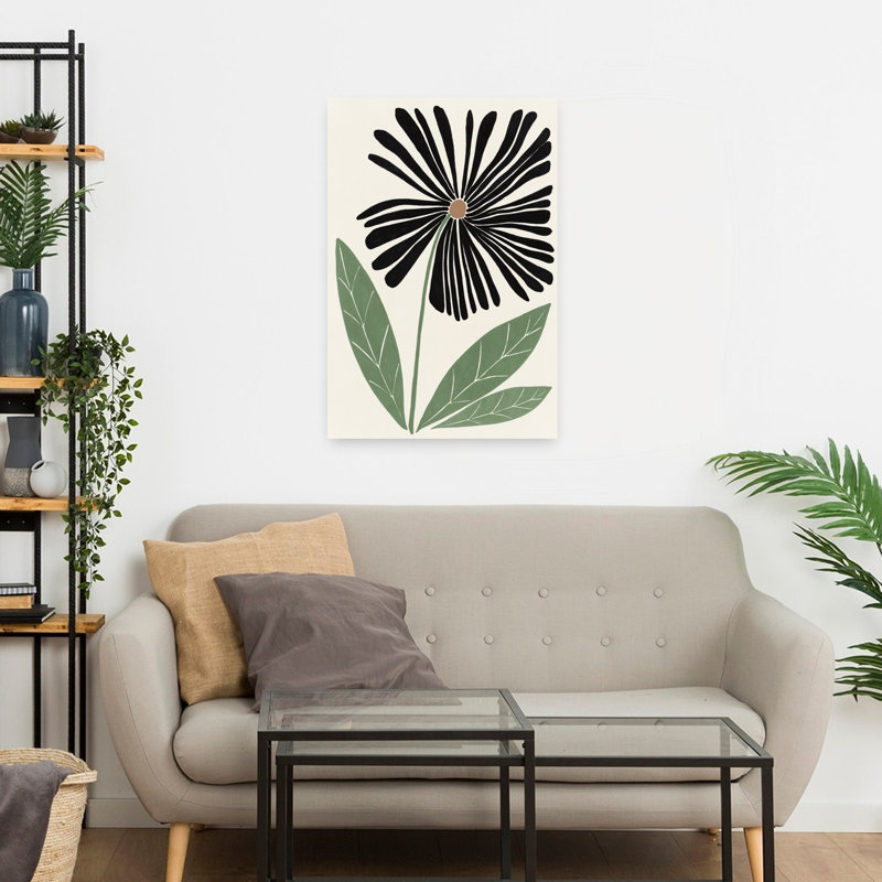 Art mural contemporain abstrait "Bold Black Petal Bloom II", H 24 po x l 16 po