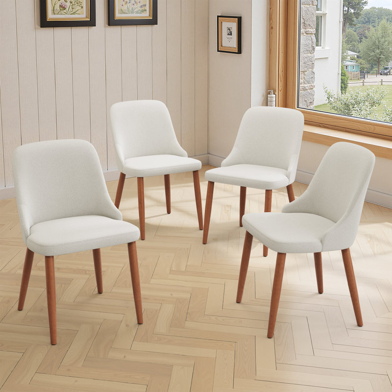Wood Frame Upholstered Dining Chairs, Beige