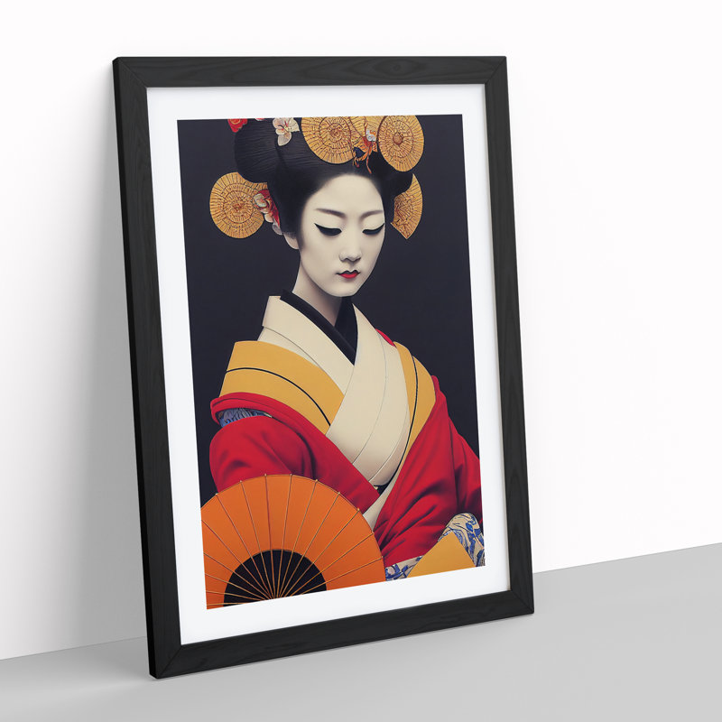 Contemporary Geisha No.3 - Single Picture Frame Print, 64cm H x 46cm W x 2cm D, Black