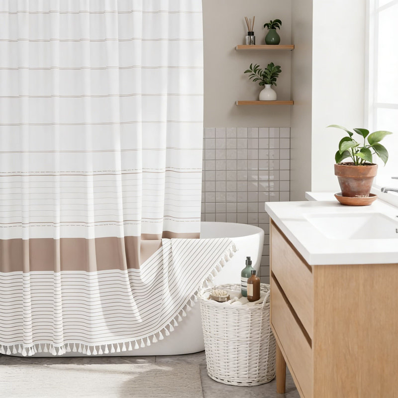 Ensemble de rideau de douche Boho Farmhouse, Beige