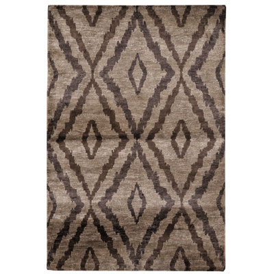 Tapis de zone brune en laine noué la à la main géométrique Mari