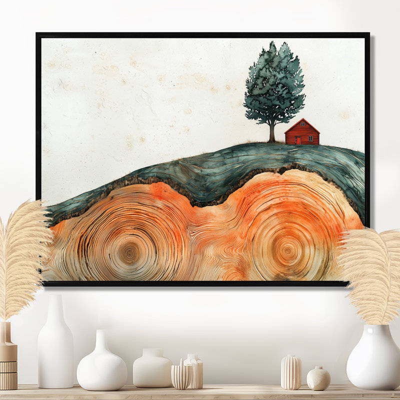 Grange rouge audacieuse dans un paysage de ferme en automne II - art mural de grange, H 30 po x l 40 po, Avec cadre, Noir