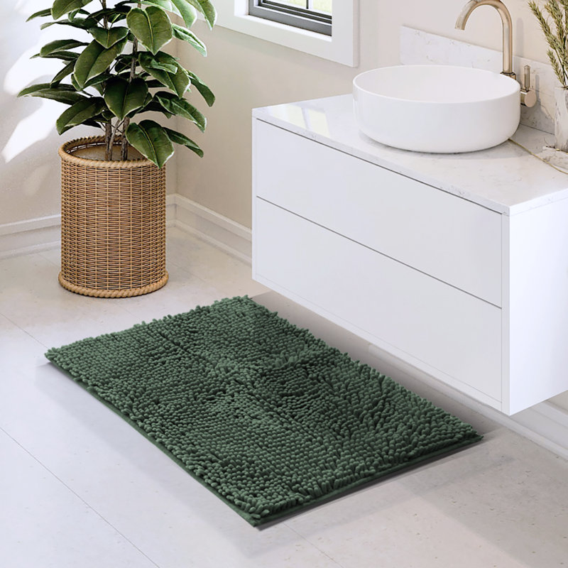 Kalyce Ultra Absorbent Non-Slip Chenille Bath Rug, Hunter Green, 17"W x 24"L
