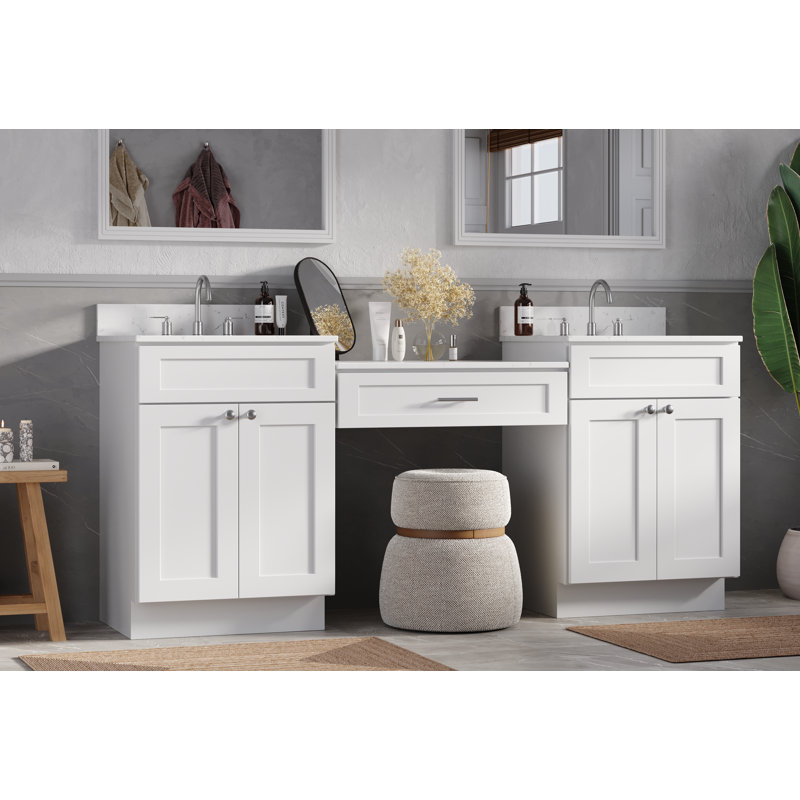 79'' Double Bathroom Vanity with Quartz Top, White