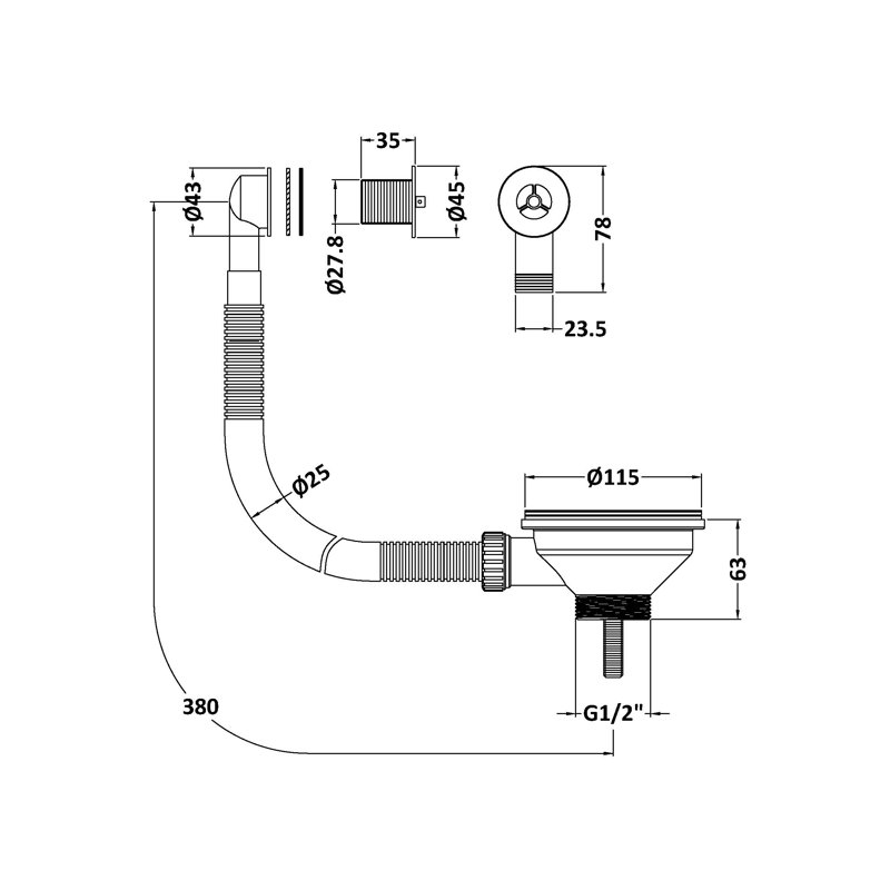 12cm Basket Strainer Waste With Overflow, Chrome