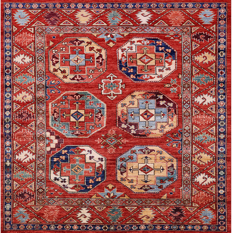 Tapis de style oriental rouge, Carré 7 pi