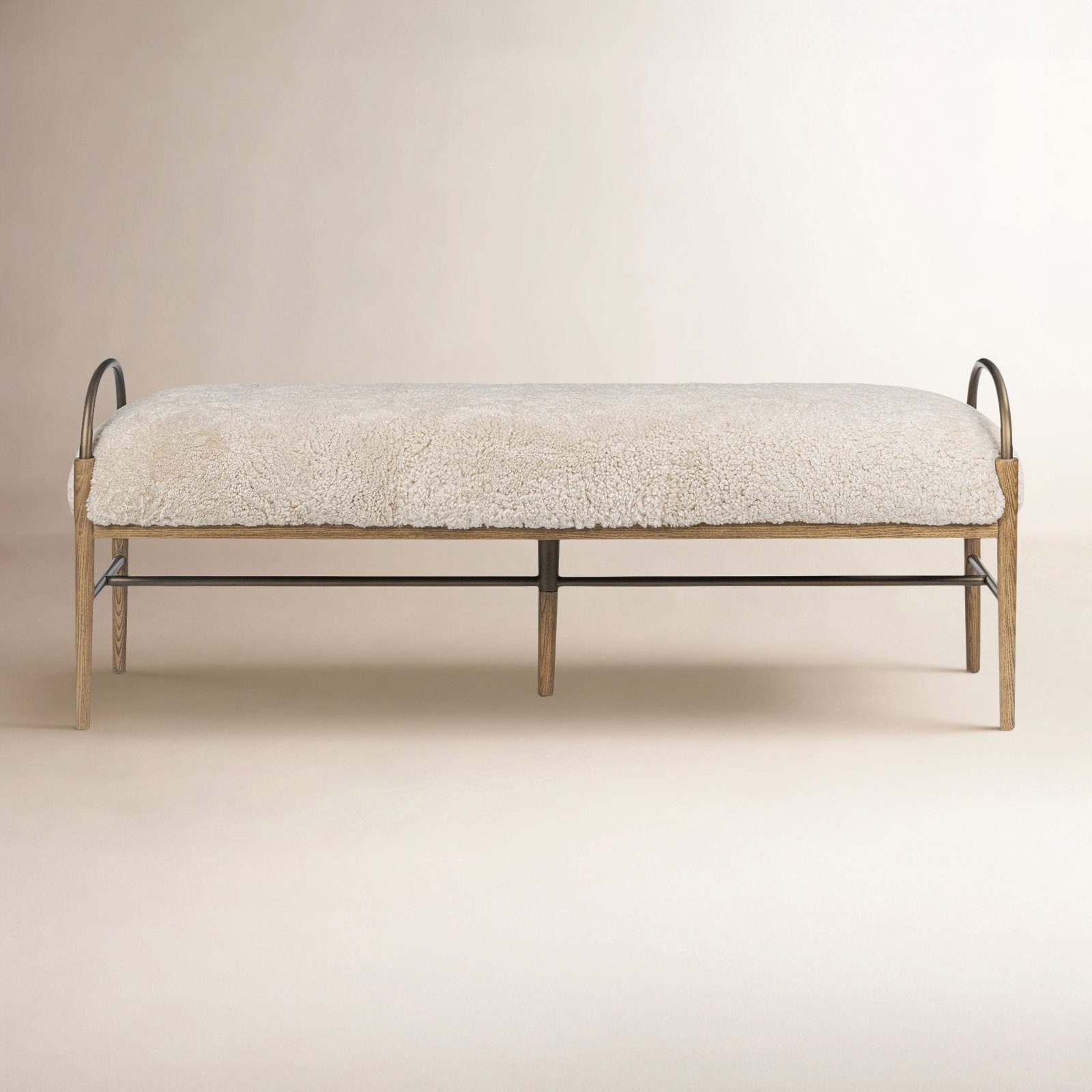 Demi 60" Entryway Bench, Beige Shearling