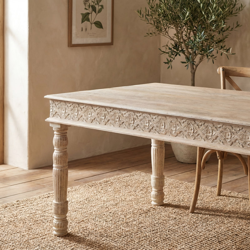 Aarohi Solid Wood Dining Table, White, 36" W x 72" L 
