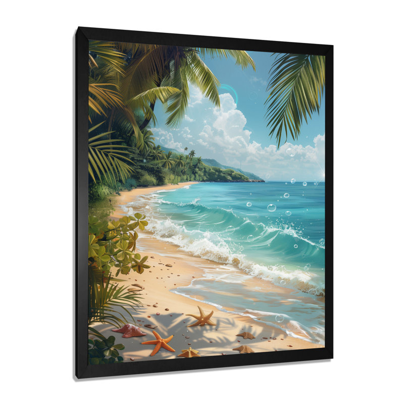 Étoile de mer sur une plage tropicale II - art mural plage, Toile encadrée noire simple, H 32 po x l 24 po x P 1 po