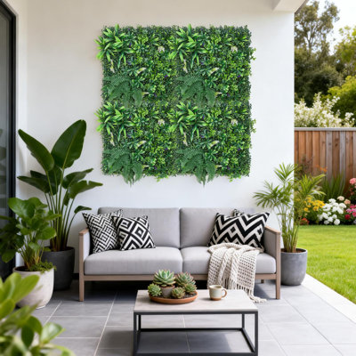 Panneaux de buis artificiels 20 po x 20 po pour la décoration murale, panneaux muraux en fausse pelouse pour écran de clôture d'intimité, toile de fond de fausse plante de haie pour patio intérieur extérieur