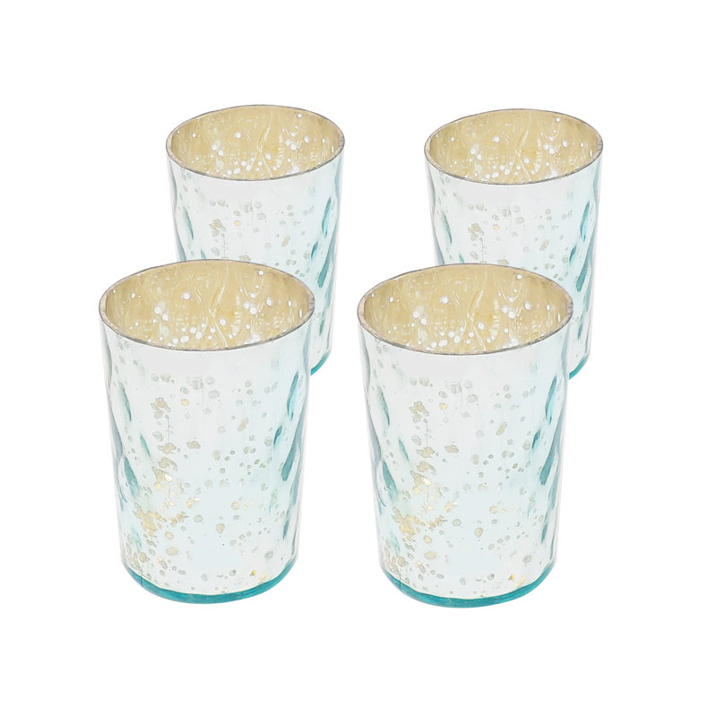 Porte-votive en verre tacheté, Bleu aqua