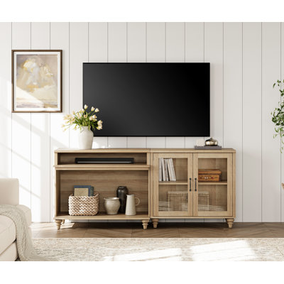TV Stand For 75 Inch TV, 2-In-1 TV Console Table For 55/65/75 Inch TV, Entertainment Center With Glass Door by Ophelia & Co.