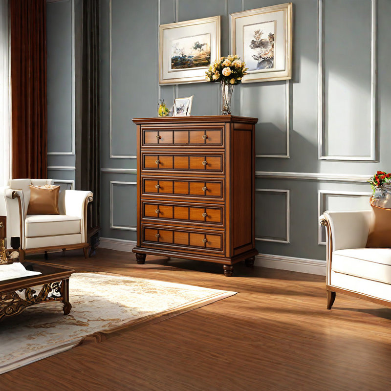 Commode d'appoint en bois massif rétro pour chambre à coucher