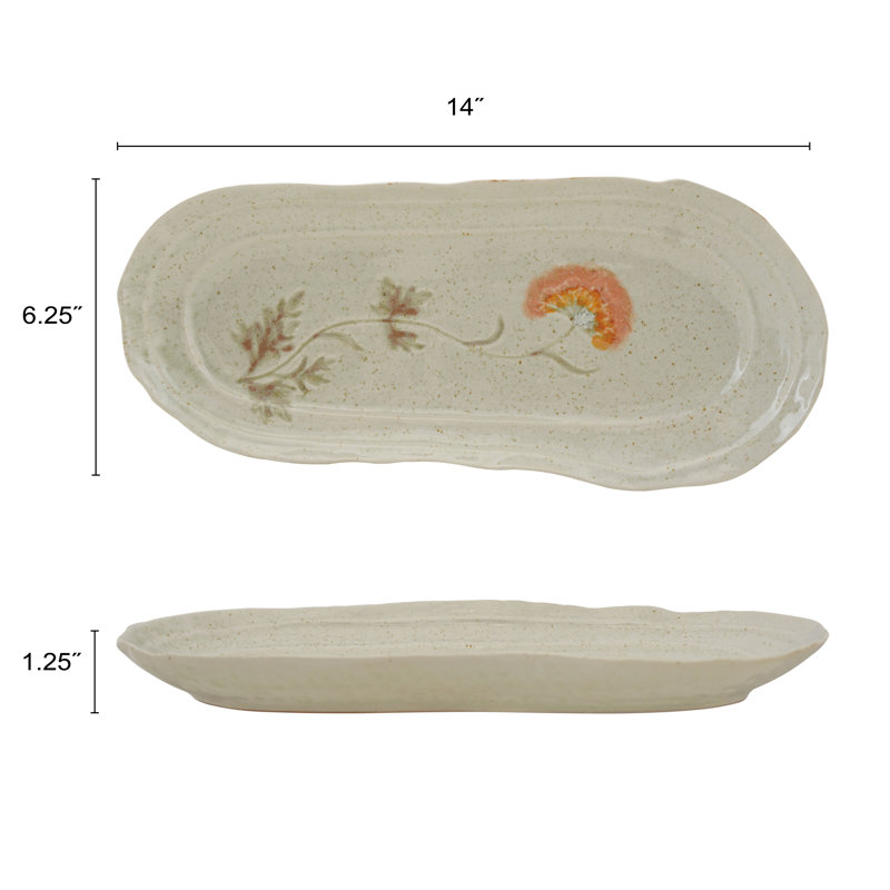 Plateaux en forme de fleur en grès peints à la main