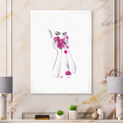«Pink Floral Glam Woman Portrait II», œuvre d'art sur toile glam