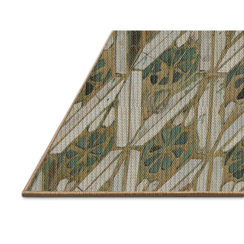 Tapis brun/vert tissé à la machine, Rectangle 7 pi x 9 pi