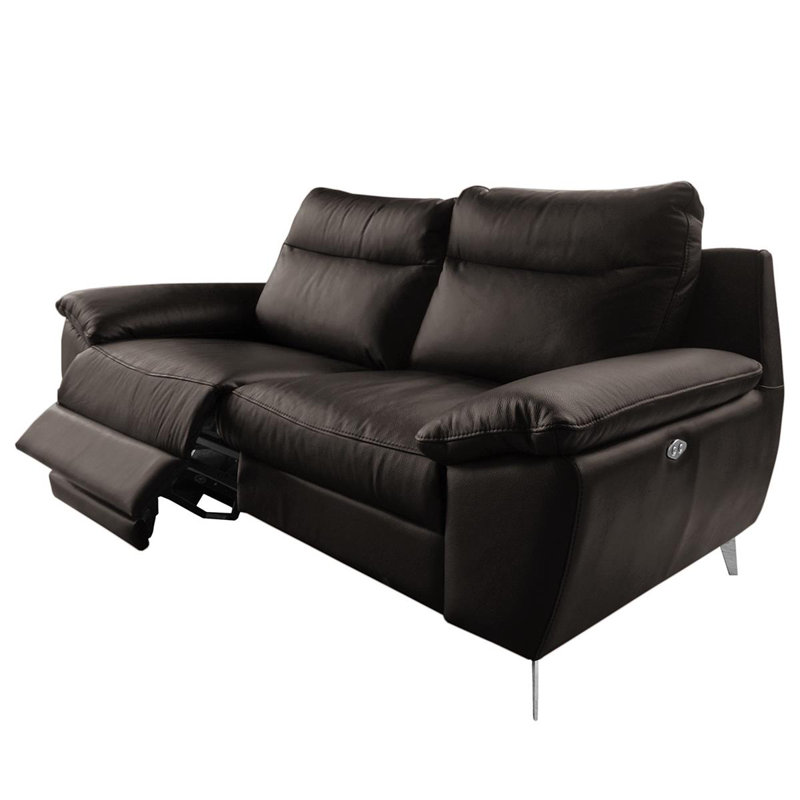 Edema Genuine Leather 2 Seater Reclining Sofa, 2, Dark Brown