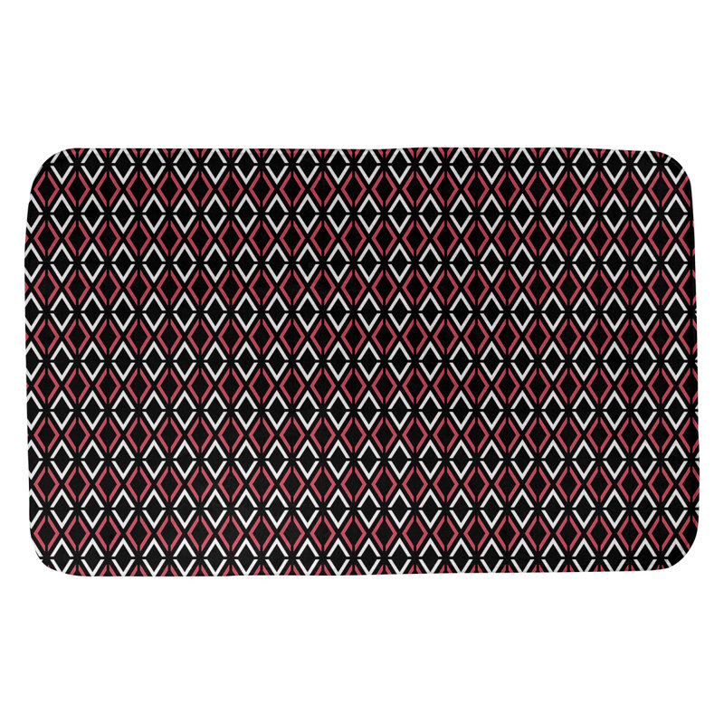 Tapis pour salle de bain diamants Leffel, l 17 po x L 24 po, Noir / Rouge