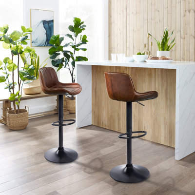 Almeida Swivel Upholstered Adjustable Height Bar & Counter Stool with Metal Frame
