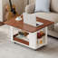 Table d'appoint moderne 27,6 po avec plateau pliable et roulettes, rangement multi-niveaux, blanc et noyer-731143004