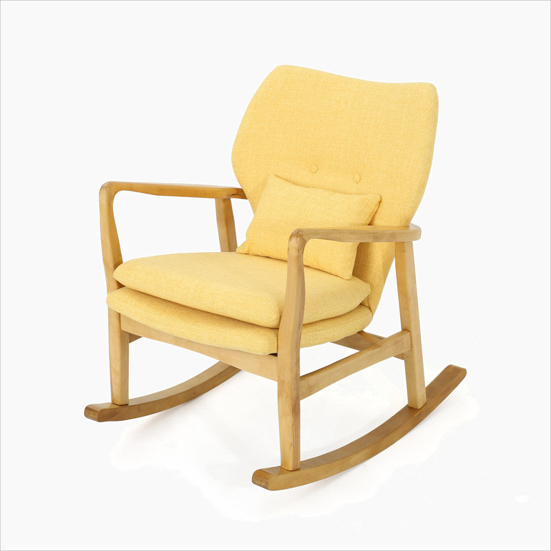 Solid Wood Rocking Chair with Cushion, Muted Yellow, Natural