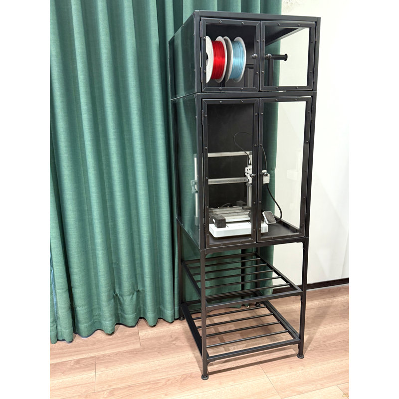 Armoire pour imprimante 3D avec support de rangement pour filament pour imprimante 3D à double couche, barre à filament en forme de T et conception anti-poussière