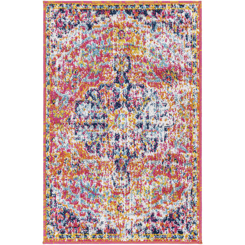 Charleston Power Loom White/Orange/Dark Blue Rug, Rectangle 200 x 275 cm