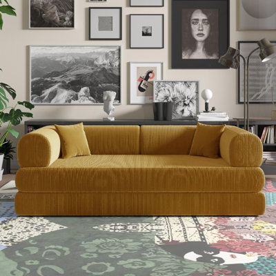 Jairden Corduroy Sofa Bed In A Box, Convertible Modern Foldable Sofa (with 2 Throw Pillows)