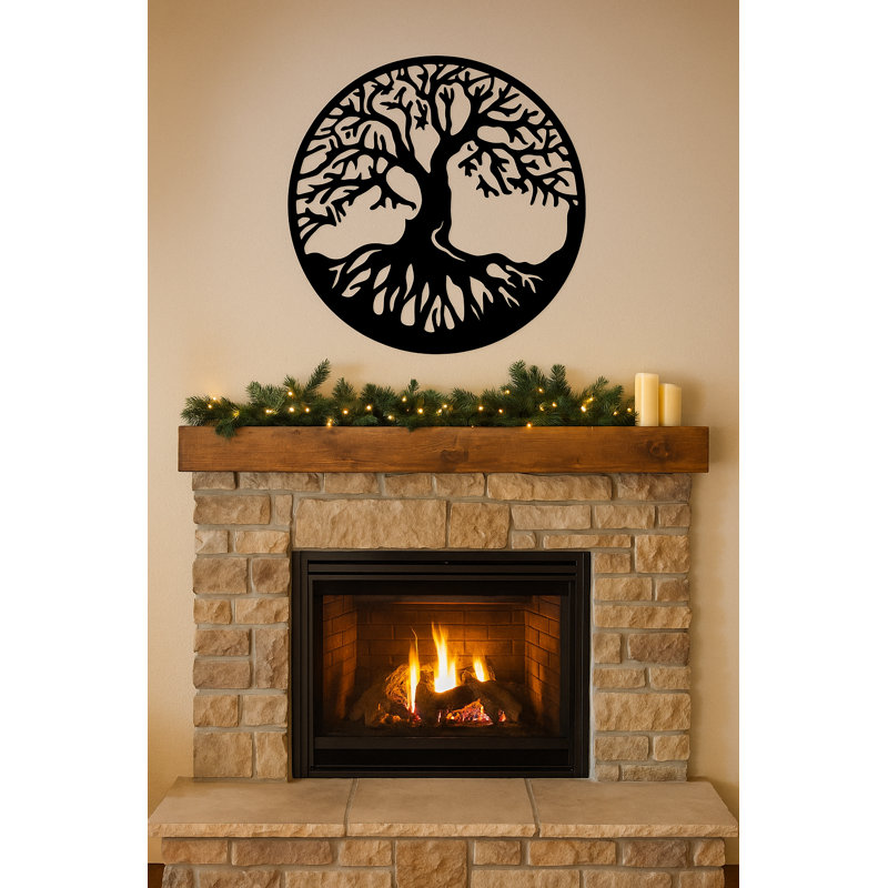 Wall Decor Handmade Traditional Plants & Flowers Wall Decor on Metal, Flat Black, 11.5" H x 11.5" W x 0.25" D