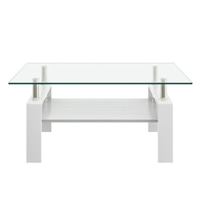 Rectangle Coffee Table, Tempered Glass Tabletop With MDF Layer, Modern Table For Living Room, Transparent Glass