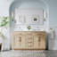 Meuble-lavabo autoportant en bois massif l 60 po x H 35 po avec comptoir en marbre de culture blanc et double lavabo en céramique, chêne-38237332-38237335