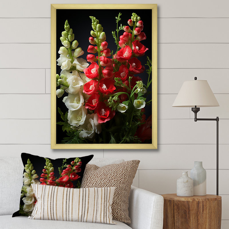 Snapdragons Serenade 1 - Snapdragons, art mural, Cadre flottant brun, H 32 po x l 16 po x P 1 po