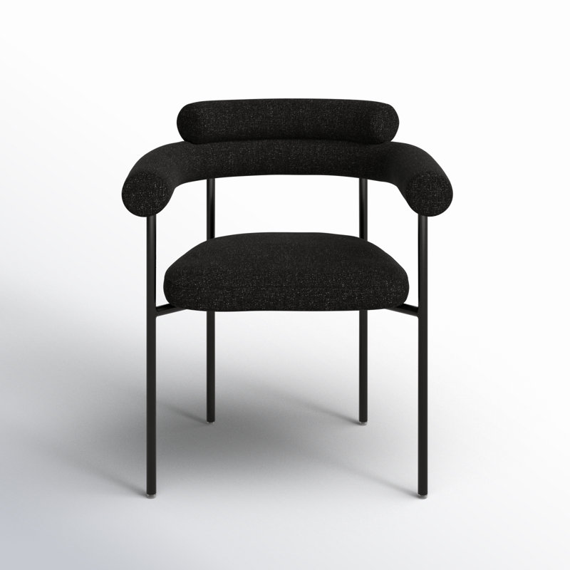 Bellport Curved Back Dining Chair, Black/White Linen