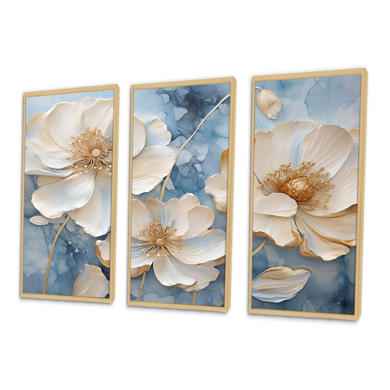 Floral Delights In Ranunculus - ensemble d'art mural Renoncule, Cadre naturel flottant, H 40 po x l 60 po x P 1 po
