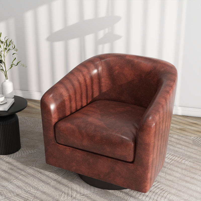Bennett 73.1 Cm Wide Swivel Barrel Chair, Red Brown Heathe Faux Leather