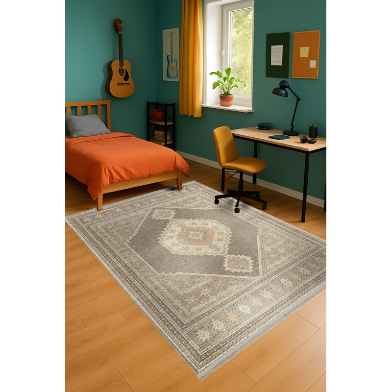 Tapis gris tissé traditionnel Mosso, 3 pi 11 po x 5 pi 11 po