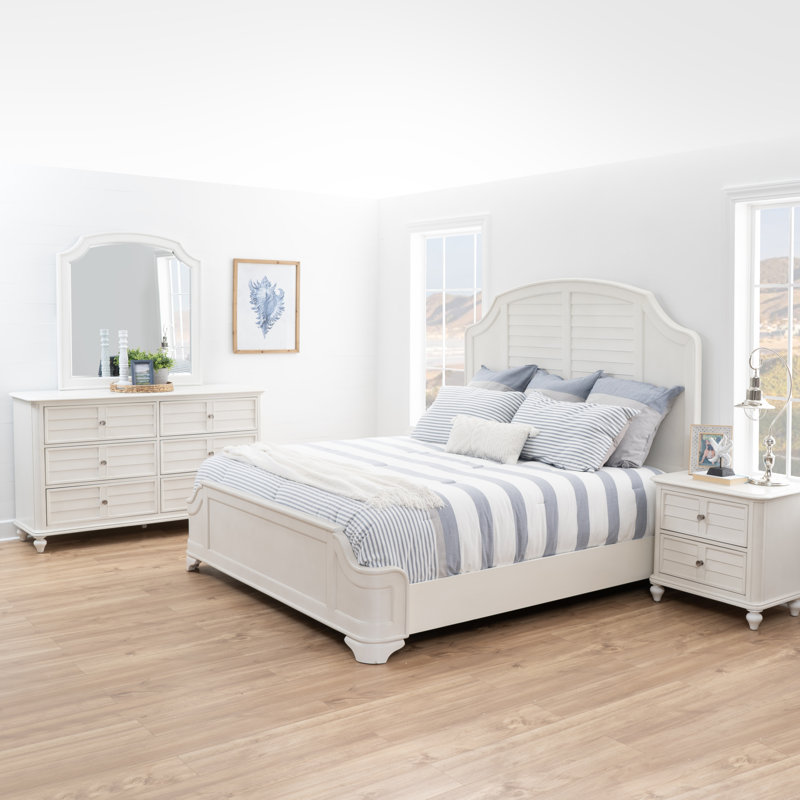 Kaufmann White King 4PC Bedroom Set, 4 Pcs: Bed, Dresser, Mirror, Nightstand, King