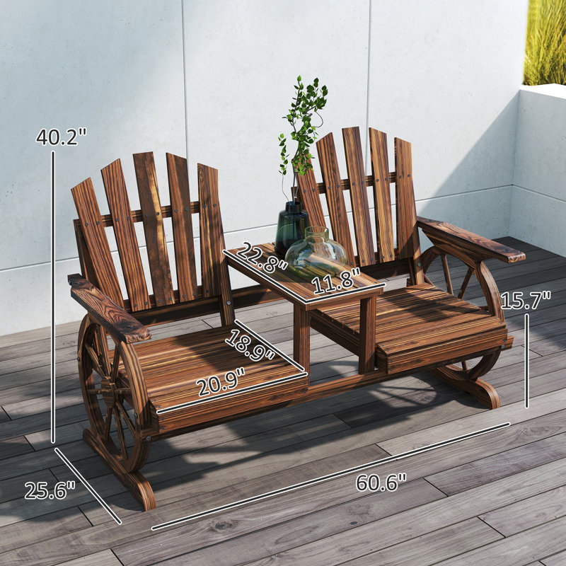 Stable Patio Bench,2-Seat Wooden Garden Bench, Carbon