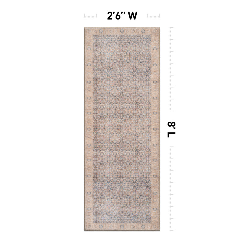Tapis médaillon bleu délavé Elise, Tapis de couloir 2 pi 6 po x 8 pi