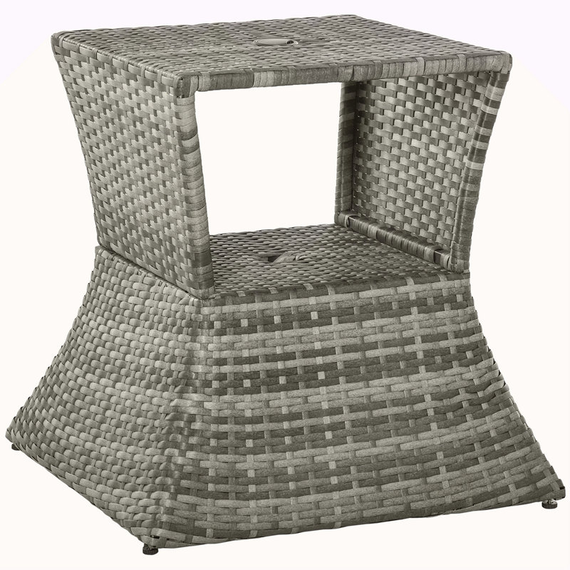 Outsunny Rattan Wicker Side Table With Umbrella Hole, 2 Tier Storage Shelf For All Weather For Outdoor, Patio, Garden, Backyard